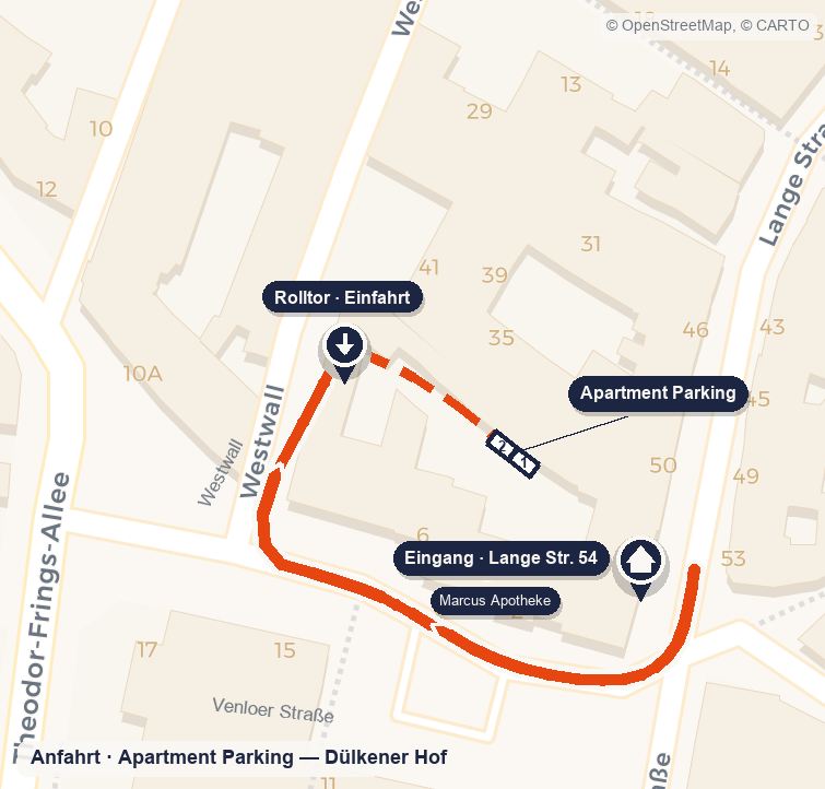 Anfahrtsskizze Apartment Parking Dülkener Hof